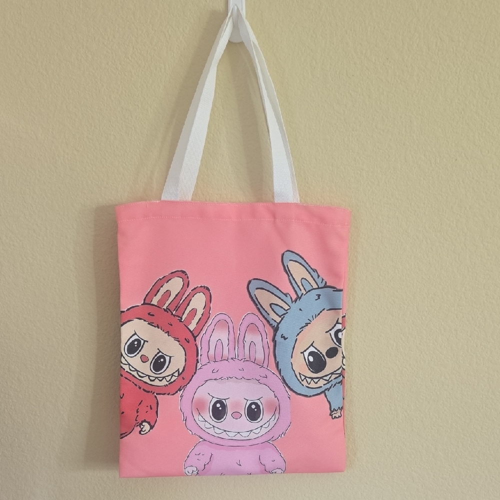 Pink Tote Bag with Labubu Characters